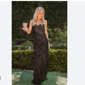 Show Me Your Mumu SMYM Romance Ruffle Maxi Slip Dress Luxe Satin Bridesmaid